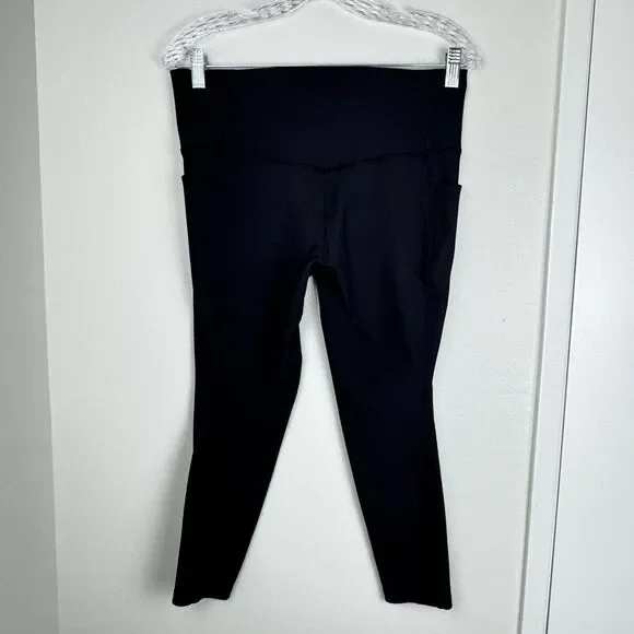 Athleta Elation Rib Size Large Solid Black High Rise Leggings Yoga Active - Picture 2 of 4